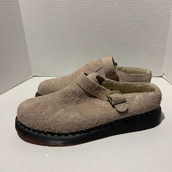 Dr Martens Isham Men\'s Sz 13 Taupe Long Napped Suede Buckle Fur Lined Clog main image 12